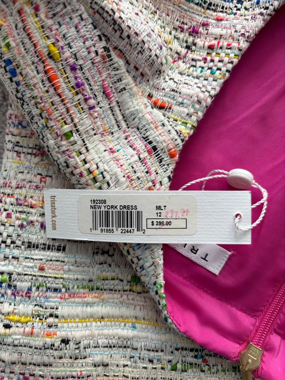 Trina Turk Cream Multicolor Tweed Shift Dress with Fuchsia Accents - Picture 16 of 16